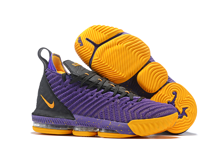 Women Nike LeBron 16 Lakers Purple Yellow Black Shoes